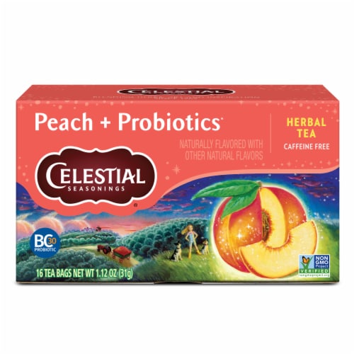 Celestial Seasonings Caffeine Free Peach + Probiotics Herbal Tea Perspective: back