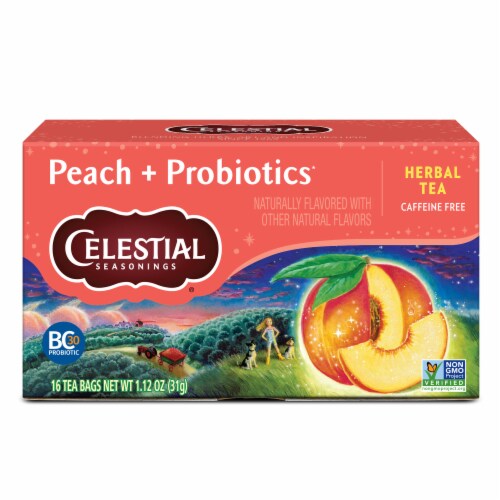 Celestial Seasonings Caffeine Free Peach + Probiotics Herbal Tea Perspective: back