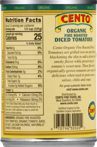 Cento® Organic Fire Roasted Diced Tomatoes Perspective: back