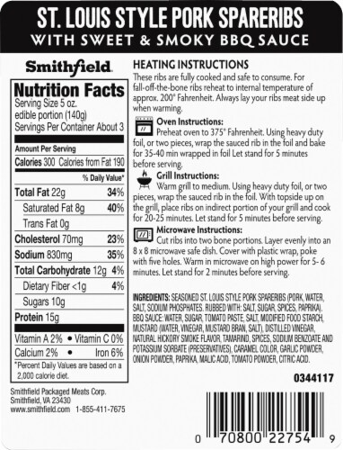 Smithfield® Sweet & Smoky BBQ Sauce St. Louis Style Pork Spareribs Perspective: back