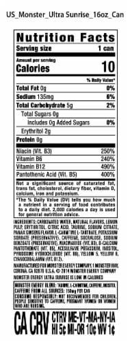 Monster® Zero Sugar Ultra Sunrise Energy Drink Can Perspective: back
