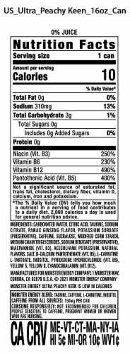 Monster® Ultra Peachy Keen Energy Drink Perspective: back