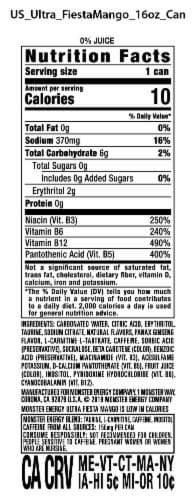 Monster® Zero Sugar Ultra Fiesta Mango Energy Drink Can Perspective: back