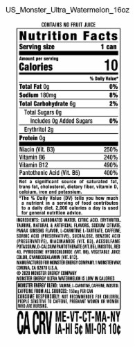 Monster® Zero Sugar Ultra Watermelon Energy Drink Perspective: back