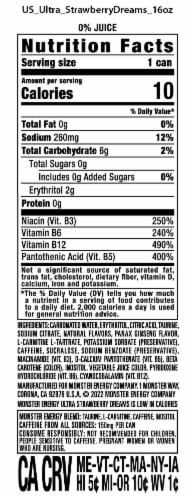 Monster® Zero Sugar Ultra Strawberry Dreams Energy Drink Can Perspective: back