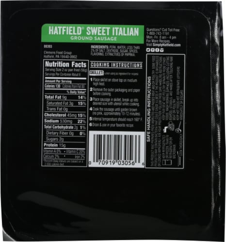 Hatfield All Natural Sweet Italian Sausage Perspective: back