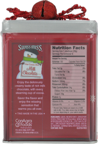 Swiss Miss Milk Chocolate Hot Cocoa Mix Snowman Tin Perspective: back