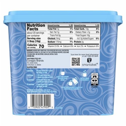 Swiss Miss Milk Chocolate Flavor No Sugar Added Hot Cocoa Mix Canister Perspective: back