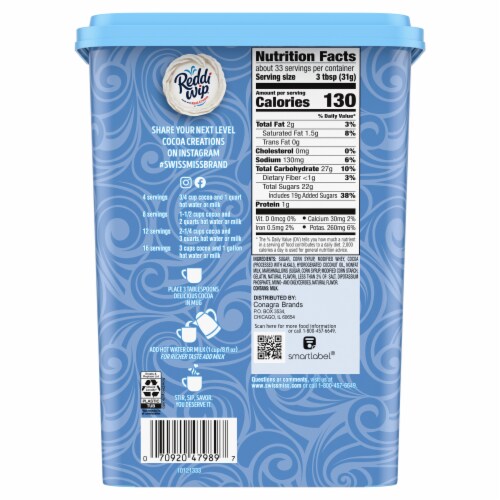 Swiss Miss Easy-Grip Canister Milk Chocolate With Marshmallows® Hot Cocoa Drink Mix Perspective: back