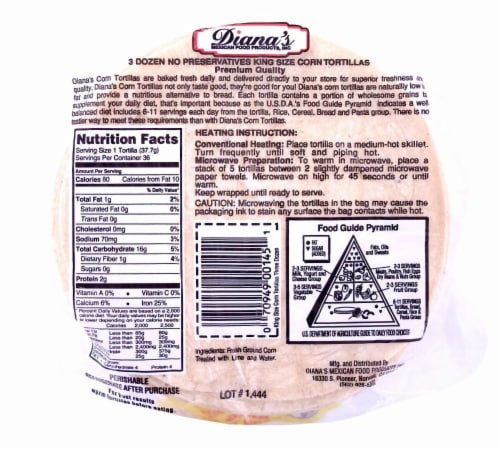 Diana's King Size Three Dozen Yellow Corn Tortillas Perspective: back