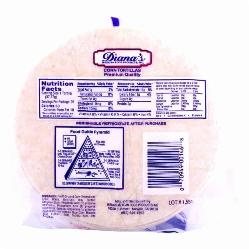 Diana's King Size Three Dozen White Corn Tortillas Perspective: back