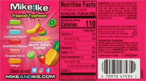 Mike And Ike® Tropical Typhoon® Fruity Assorted Chewy Candy Box Perspective: back