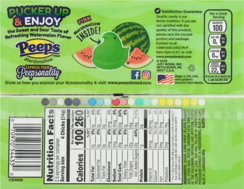 Peeps® Sour Watermelon Flavored Marshmallow Chicks Easter Candy Perspective: back