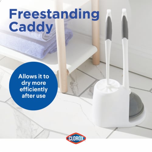 Toilet Brush and Plunger Set with Caddy Stand for Cleaning - white