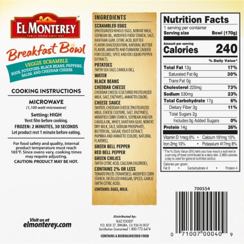 El Monterey® Veggie Scramble Frozen Breakfast Bowl Perspective: back