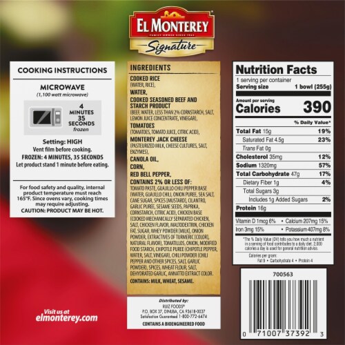 El Monterey® Signature Beef Barbacoa Bowl Frozen Meal Perspective: back