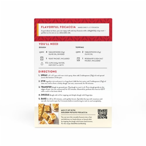 King Arthur Baking Company Crisp & Airy Focaccia Mix Kit 18.4 oz, Baking Mix, Ready in 1 hour Perspective: back