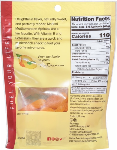 Mariani Premium Mediterranean Dried Apricots Perspective: back