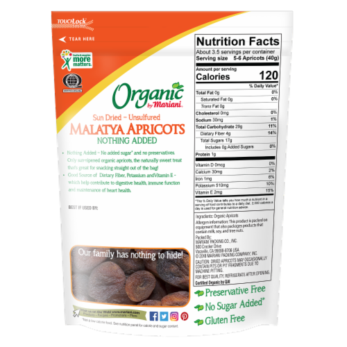 Mariani Organic Malatya Apricots Perspective: back