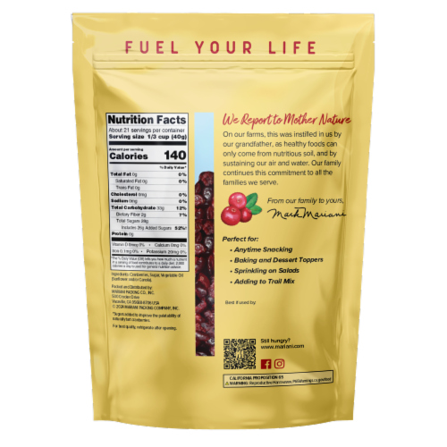Mariani® Sweetened Dried Cranberries Perspective: back