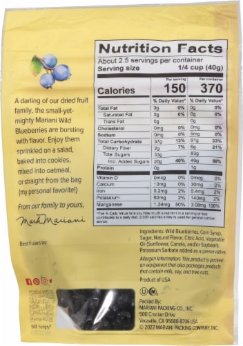 Mariani Premium Wild Dried Blueberries Perspective: back