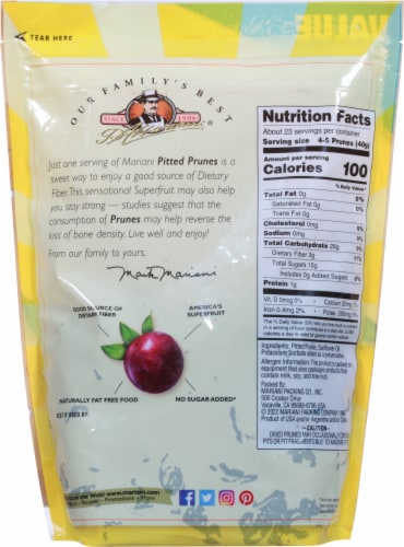 Mariani® Pitted Dried Prunes Perspective: back