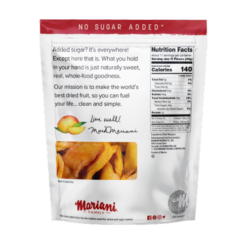 Mariani® No Added Sugar Dried Mango Perspective: back