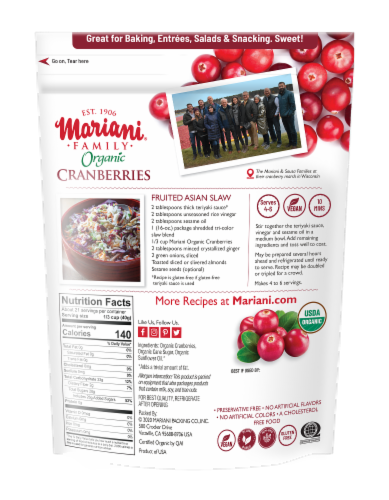 Mariani Organic Sweet & Tangy Cranberries Perspective: back
