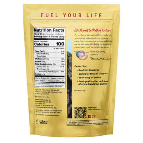Mariani® Pitted Dried Prunes Perspective: back