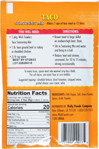 Wick Fowler's® Taco Seasoning Mix Perspective: back