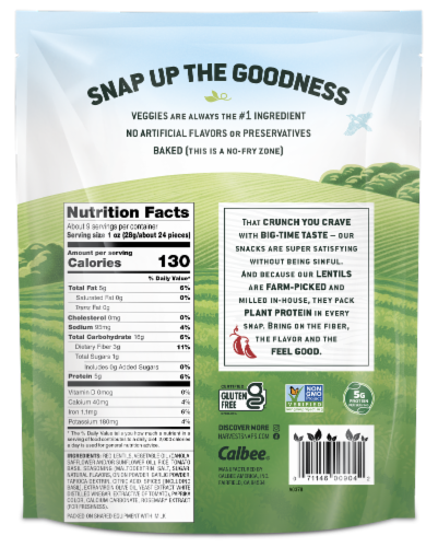 Calbee® Harvest Snaps® Tangy & Zesty Tomato Basil Baked Red Lentil Snacks Perspective: back