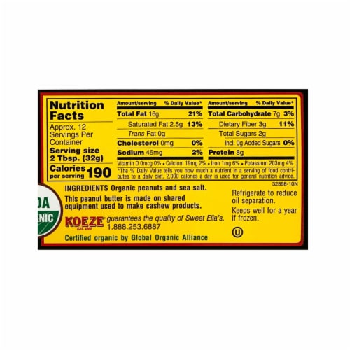 Sweet Ella's® Smooth Organic Peanut Butter Perspective: back