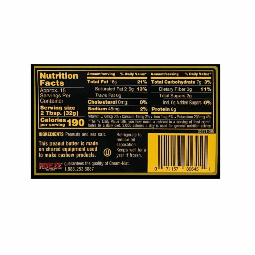 Cream-Nut Crunchy Natural Peanut Butter Perspective: back