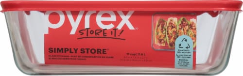 Pyrex® 11-Cup Rectangular Glass Dish With Lid - Clear/Red Perspective: back