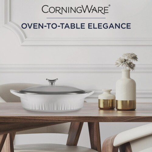 CorningWare 4 Qt. White Cast Aluminum Braiser Baking Dish with Lid 1143454 Perspective: back