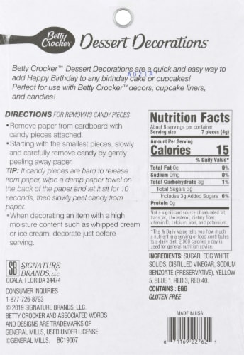 Betty Crocker Happy Birthday Candy Decorations Perspective: back