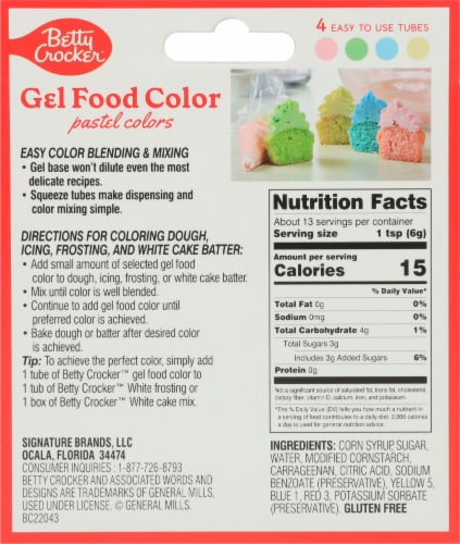 Betty Crocker™ Pastel Gel Food Colors Perspective: back