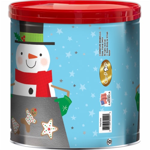 GiftPOP™ Snowman + Cookie Design Holiday Popcorn Tin Perspective: back