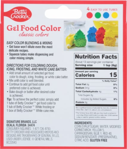 Betty Crocker™ Classic Colors Gel Food Color Tubes Perspective: back