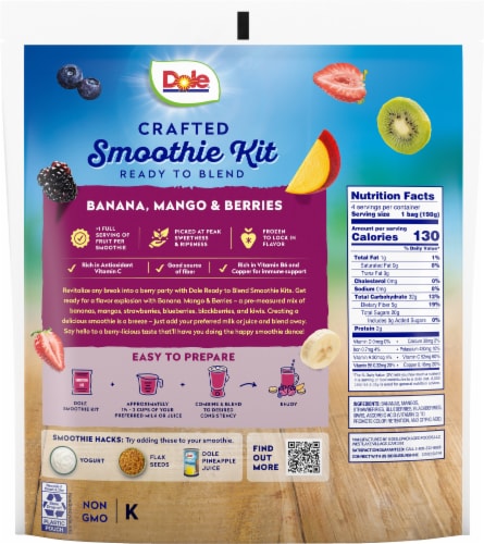 Dole Crafted Banana/Mango/Berries Smoothie Kit 4 - 7 oz Bags Perspective: back