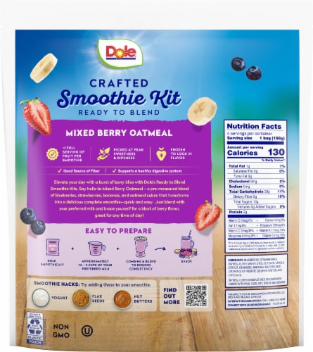 Dole Crafted Mixed Berry Oatmeal Smoothie Mix Bag 4 ea Perspective: back