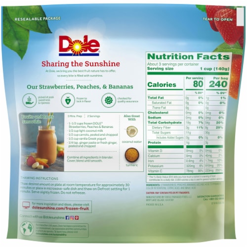 Dole® Strawberries Peaches & Bananas Frozen Fruit Perspective: back