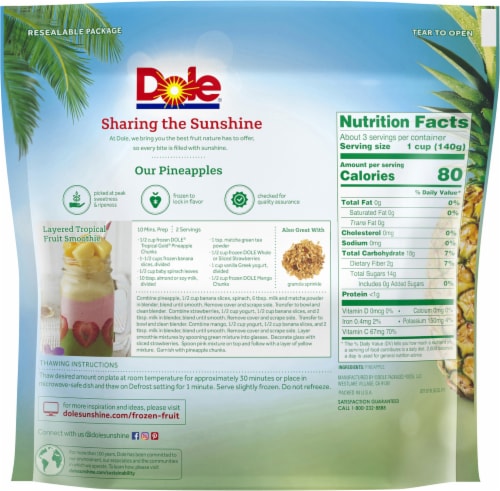 Dole® Tropical Gold® Frozen Pineapple Chunks Perspective: back