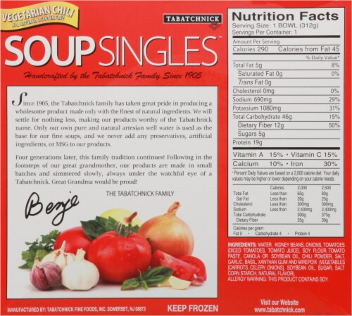 Tabatchnick Soup Singles Vegetarian Chili Perspective: back