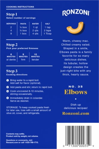 Ronzoni Elbows Non-GMO Pasta, Macaroni Pasta for Mac and Cheese Perspective: back
