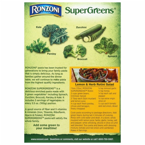Ronzoni SuperGreens Non-GMO Five Vitamins and Minerals Rotini Pasta Perspective: back