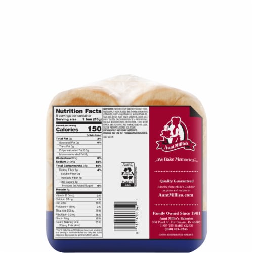Aunt Millie's Stadium Honey Hamburger Buns Perspective: back