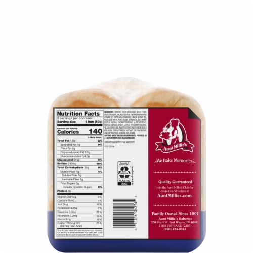 Aunt Millie's Stadium White Hamburger Buns Perspective: back
