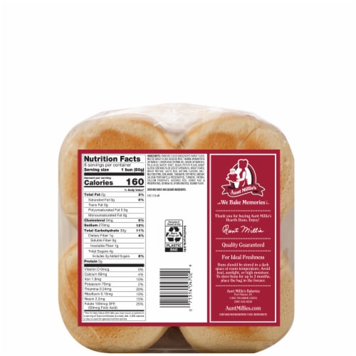 Aunt Millie's Hearth Potato Hamburger Buns Perspective: back