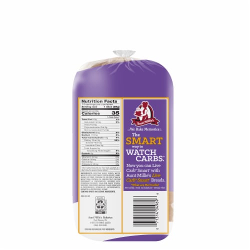 Aunt Millie's Live Carb Smart Honey Wheat Bread Perspective: back